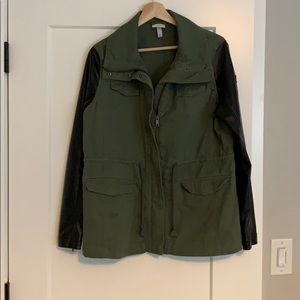 adidas Neo green jacket with faux leather sleeves